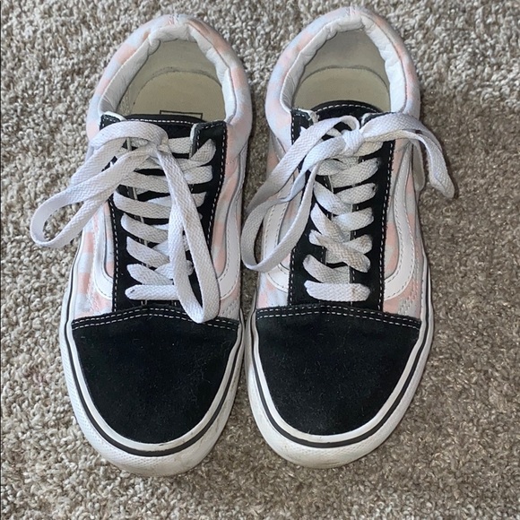 checkered vans pink and white